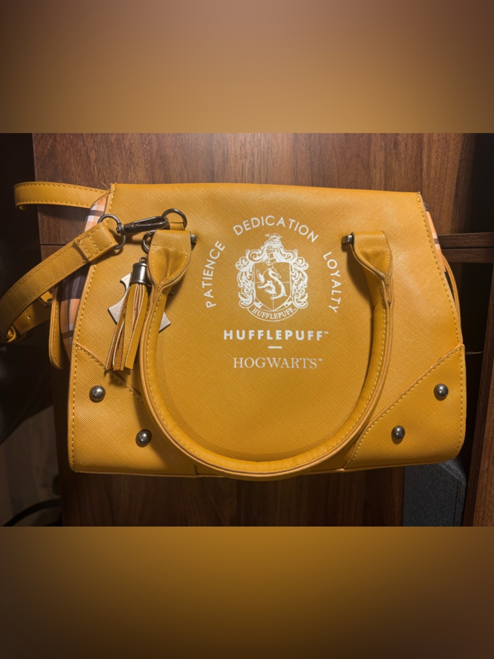 Hufflepuff Yellow Satchel Handbag with Crest Accent